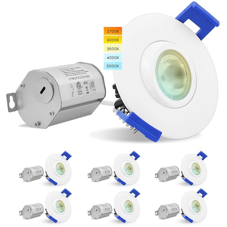 Luxrite 2 Inch Gimbal LED Recessed Downlights 5 CCT Selectable 2700K-5000K 5W 400LM Dimmable 6-Pack LR23236-6PK